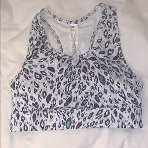 Fabletics white leopard medium impact sports bra